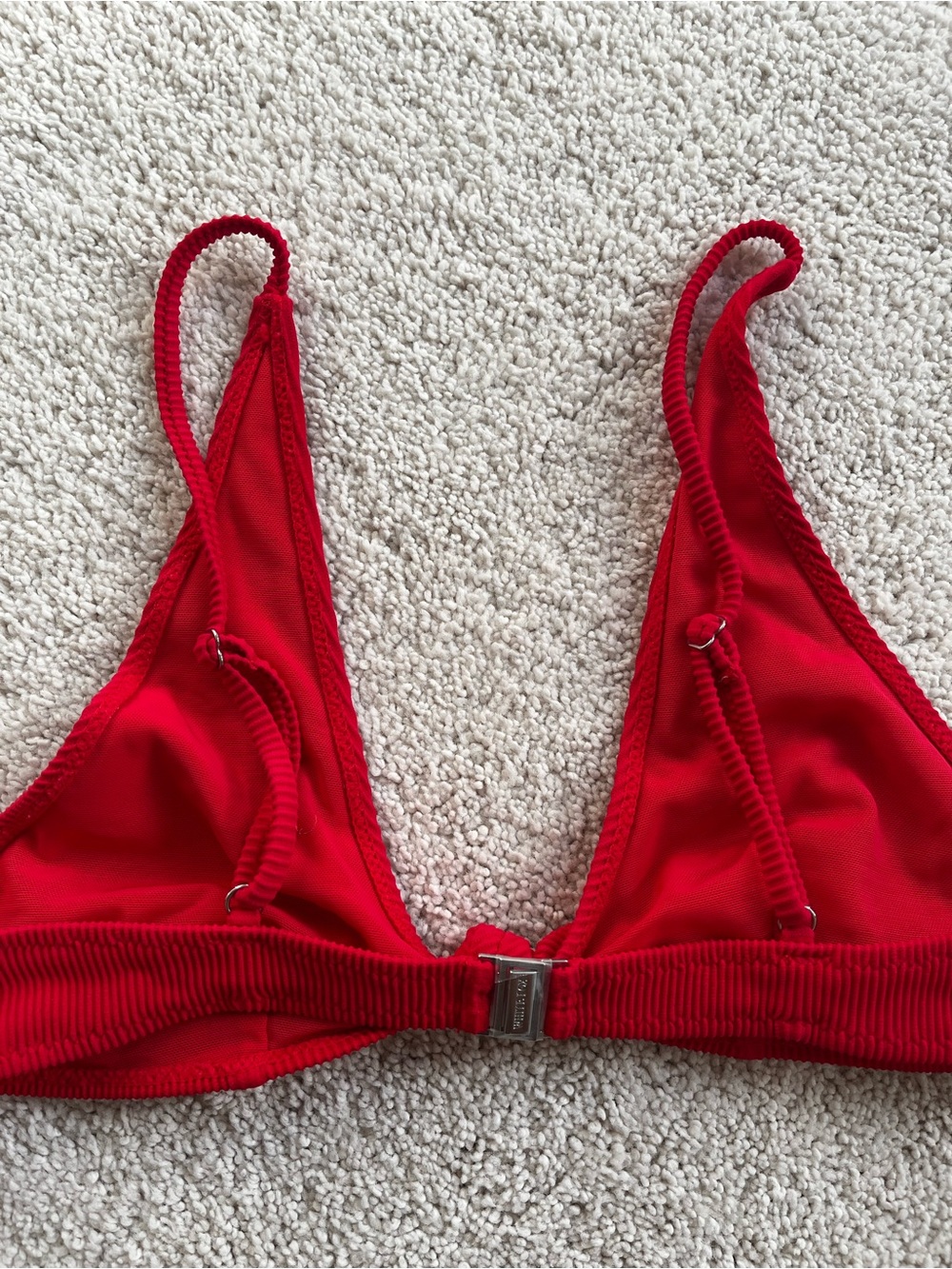 Women’s Red Ribbed Triangle Bikini Top - Picture 3 of 5